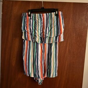 Colorful Striped Strapless Romper